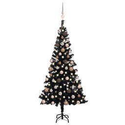 Brad Craciun pre-iluminat cu set globuri, negru, 150 cm, PVC GartenMobel Dekor