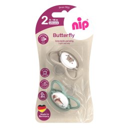 Set 2 suzete ortodontice nip Butterfly din silicon, 5-18 luni, fara BPA
