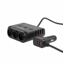 Priza tripla bricheta auto Amio 180W cu 6 USB, QC3.0/PD3.0, 12/24V