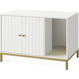 FEANDREA dulap pentru litiera pisicii, alb cu cadru metalic auriu, 80x50x55 cm
