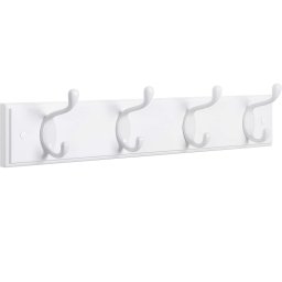 Cuier de perete SONGMICS cu 4 carlige duble, MDF si metal, alb, 40 x 8 cm
