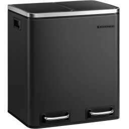 Cos de gunoi SONGMICS din inox, 2 compartimente 2x15L, negru