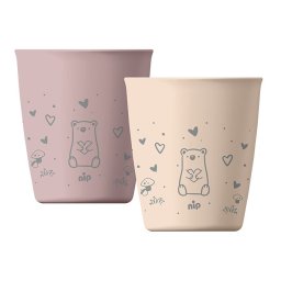 Set 2 pahare pentru copii nip Green, 250 ml, 12+ luni, roz