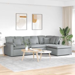 Canapea modulara cu taburet si perne, textil, gri deschis GartenMobel Dekor