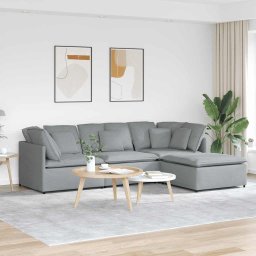 Canapea modulara cu taburet si perne, textil, gri deschis GartenMobel Dekor