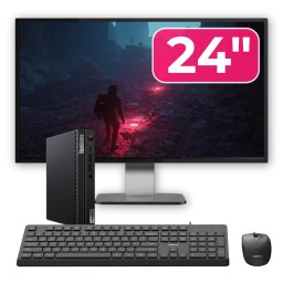 Pachet Mini PC Second Hand Lenovo ThinkCentre M70q G2, Intel Core i5-11400T 1.30-3.70GHz, 8GB DDR4, 256GB SSD NVMe + Monitor 24" + cadou tastatura si mouse OptimX Pro KM500 NewTechnology Media