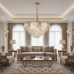 Candelabru din Cristal Regalis Auriu Lucios 21xE14, 80 cm, Reglabil