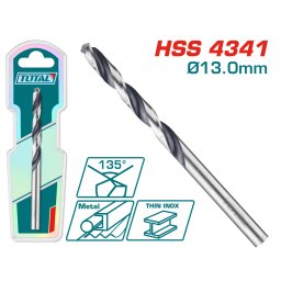 Burghiu pentru metal HSS 13x151 mm, varf 135°, pentru inox subtire, TOTAL