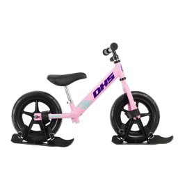 Bicicleta fara pedale DHS Ride On roz, 12 inch, cu kit ski inclus