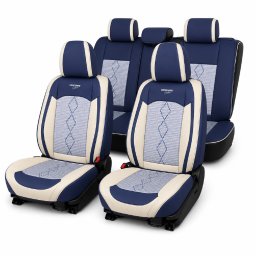 Huse auto premium 5 locuri Carguard Deluxe, albastru-alb, universale