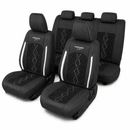Huse auto premium 5 locuri Carguard Deluxe, negru-alb, universale