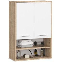 Dulap baie suspendat cu 2 usi si rafturi, stejar sonoma/alb, 64x30x94 cm