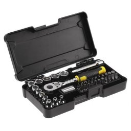 Set tubulare Stanley 1/4 cu clichet 72 dinti si biti, 37 piese