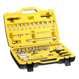 Set tubulare Stanley 1/4 + 1/2 cu clichet 120 dinti, 81 piese