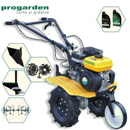 Motocultor ProGARDEN Campo 703 7CP cu pluguri, roti metalice si 2L ulei