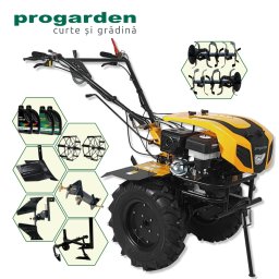 Motocultor ProGARDEN Campo 1844 18CP cu pluguri, roti metalice si 4L ulei