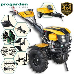 Pachet motocultor ProGARDEN 18CP cu remorca 500 kg si accesorii