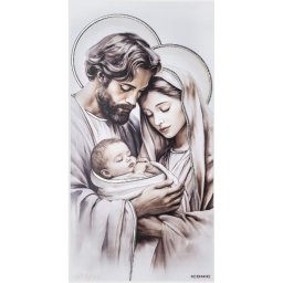 Icoana Sfanta Familie - crem cu argintiu (Dimensiune icoana: 32 x 16 cm)