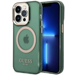Husa Guess GUHMP14LHTCMA iPhone 14 Pro 6.1" green/khaki hard case Gold Outline Translucent MagSafe