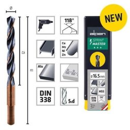 Burghiu pentru metal, ALPEN HSS SPRINT MASTER, DIN338 RN , coada redusa (9.5X25) 14.5X169