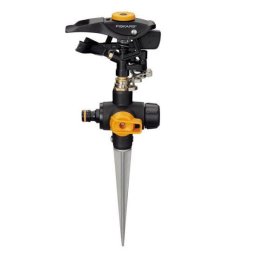 Aspersor pulsator cu picior Fiskars, buton on/off, cap metalic