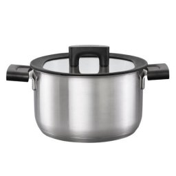 Oala cu capac, din otel inoxidabil, fara acoperire antiaderenta, Fiskars Hard Face, 3.5 l, 20 cm