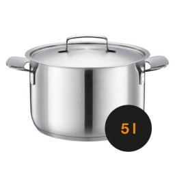 Oala cu capac, din otel inoxidabil, fara acoperire antiaderenta, Fiskars All Steel, 5 l