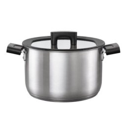 Oala cu capac, din otel inoxidabil, fara acoperire antiaderenta, Fiskars Hard Face, 5 l, 22 cm