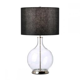 Veioză Orb ORB-CLEAR-PN-BLK, 1xE27, H67cm, D36cm, metal nichel, textil negru