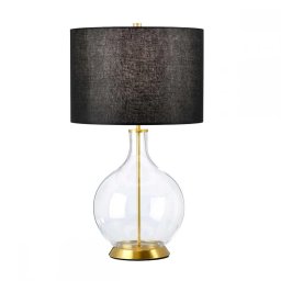 Veioză Orb ORB-CLEAR-AB-BLK, 1xE27, H67cm, D36cm, metal alamă, textil negru
