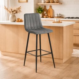 Scaun de bucatarie/bar, Artool, Pozza, catifea gri inchis, picioare metal negru, 43x35x104 cm