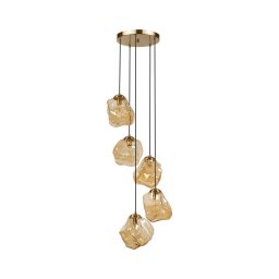 Lustră suspendată pe cablu CRISTAL, 5xE14/15W/230V, alamă/bej fumuriu