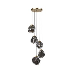 Candelabru cu cablu CRISTAL 5xE14/15W/230V alamă/negru fumuriu