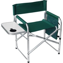 Scaun camping pliabil verde cu masuta laterala si suport pahar