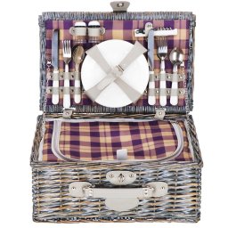 Cos de picnic Deluxe pentru 4 persoane, din rachita, cu izolare termica, gri