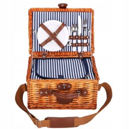 Cos de picnic Deluxe pentru 2 persoane, din rachita, cu vesela si compartiment frigorific