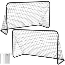 Set 2 porti de fotbal metalice pentru copii, 183x122 cm, cu tarusi