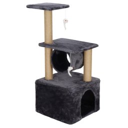 Ansamblu de joaca pentru pisici cu sisal, ascunzatoare si platforme, 62 cm, gri inchis