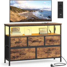 Comoda TV SONGMICS industriala cu LED, 5 sertare si statie de încarcare