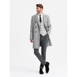 Ombre Elegant double-breasted men's herringbone coat - grey