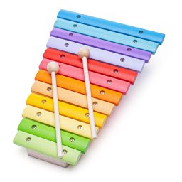 Xilofon din lemn multicolor pentru copii, cu bete, 18 luni+