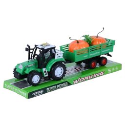 Jucarie tractor cu remorca cu dovleci