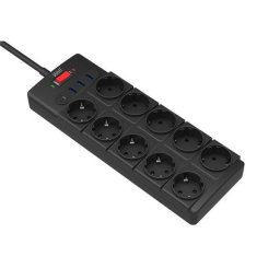 Prelungitor WELL 10 Prize 3x USB-A + 1x USB-C 2m Negru