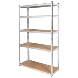 Raft metalic cu 5 polițe reglabile MDF, 205 x 120 x 45 cm, 175 kg/poliță, argintiu, Rebel RB-1253