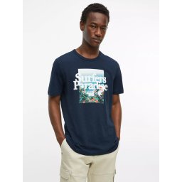 s.Oliver Tricou barbati din bumbac, cu imprimeu foto, Regular fit, Bleumarin inchis (SELECTATI MARIMEA: L)