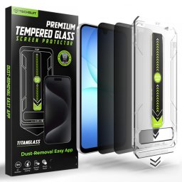 Folie de protectie Ecran Privacy Techsuit TitanGlass CrystalHD pentru Samsung Galaxy A17 5G A176, Sticla Securizata, Full Glue, Set 2 bucati