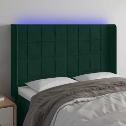 Tablie de pat cu LED, verde închis, 147x16x118/128 cm, catifea GartenMobel Dekor