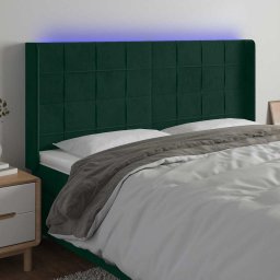 Tablie de pat cu LED, verde închis, 183x16x118/128 cm, catifea GartenMobel Dekor