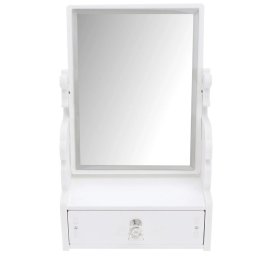 Oglinda de machiaj cu sertar pentru depozitare accesorii make-up, cosmetice si bijuterii, 28 x 16 cm, alb