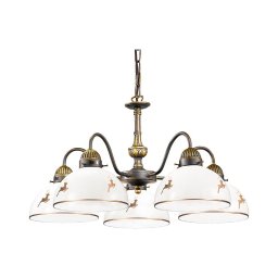 Kolarz 731.85.150 - Candelabru cu lanț NONNA, 5xE27/75W/230V, decor cu cerbi, aur roz